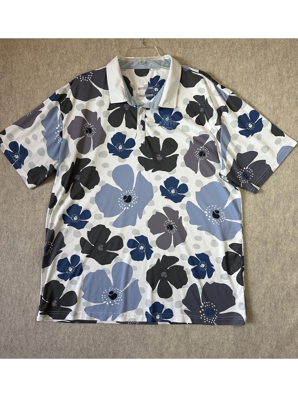 SWANNIES Floral Performance Golf Polo White Blue Gray Short Sleeve Men’s 2XL
